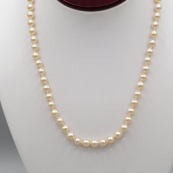 Hand Knotted 6mm Cultured Pearl Necklace Sterling Silver Clasp 16" Length - Picture 2 of 9